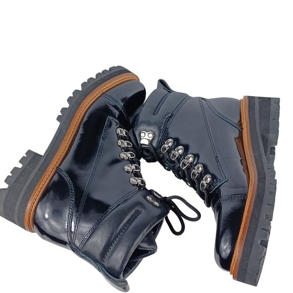 Marc Fisher Mlinka Lace Up Lug Sole Shiny Patent Leather Black Combat Boot Sz 6 - Picture 10 of 11